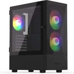 Krux Vako Gaming Midi Tower Κουτί Υπολογιστή με Πλαϊνό Παράθυρο και RGB Φωτισμό Μαύρο KRX0132