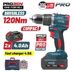 BORMANN PRO BBP5451X44CA Δραπανοκατσάβιδο Κρουστικό Μπαταρίας Compact Brushless 20V Li-Ion 120Nm με 2x4Ah Μπαταρίες ( 083412 )