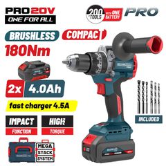 BORMANN PRO BBP5461X44CA Δραπανοκατσάβιδο Κρουστικό Μπαταρίας Compact Brushless 20V Li-Ion 180Nm με 2x4Ah Μπαταρίες ( 085201 )