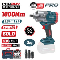 BORMANN PRO BBP5456CA Μπουλονόκλειδο Μπαταρίας Ρυθμιζόμενο Compact Brushless 3/4'' 20V Li-Ion 1800Nm + 3 Καρυδάκια έκδοση SOLO ( 085188 )