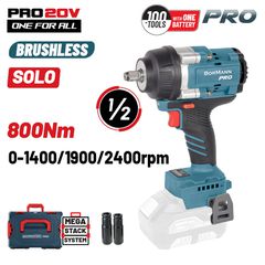 BORMANN Pro BBP5387CA Μπουλονόκλειδο Μπαταρίας Ρυθμιζόμενο Compact Brushless 1/2'' 20V Li-Ion 800Nm με 2 Καρυδάκια + Βαλίτσα Μεταφοράς έκδοση SOLO ( 085621 )