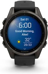 Garmin Fenix 8 Titanium 43mm Αδιάβροχο Smartwatch με Παλμογράφο (Sapphire, Carbon Grey Dlc Titanium With Black/pebble Gr