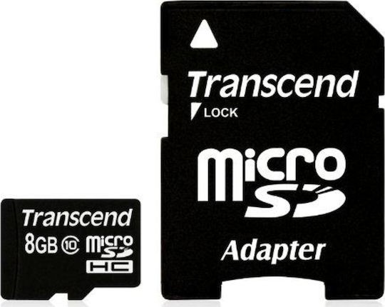 Transcend microSDHC 8GB Class 10 High Speed με αντάπτορα