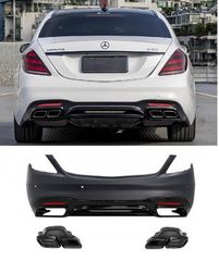 Πισινός Προφυλακτήρας Για Mercedes-Benz S-Class W222 Facelift 17-20 Amg S63 Look Black Edition Με Μαύρες Μπούκες
