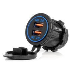 Amio Amio - ΠΡΙΖΑ ΜΕ 2 ΘΥΡΕΣ USB ΚΑΙ ΚΑΠΑΚΙ 12/24V QUICK CHARGE 3.0 ΑΔΙΑΒΡΟΧΗ ΜΕ ΜΠΛΕ LED ΦΩΣ ΜΑΥΡΗ - 1 ΤΕΜ. (04218/AM)