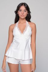 Νυφικό Babydoll Σατέν με Σορτς Ιβουάρ
