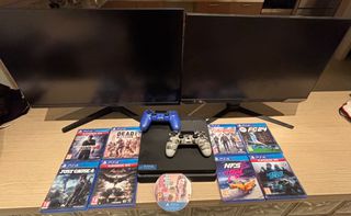 Πωλείται PlayStation 4 με δύο τηλεχειριστήρια και δύο οθόνες- monitor Samsung και κασέτες για το ps4