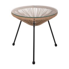 ΤΡΑΠΕΖΙ ΒΟΗΘΗΤΙΚΟ ALLEGRA ΜΑΥΡΟ ΜΕΤΑΛΛΟ ME TWISTED WICKER ΦΥΣΙΚΟ HM5873.01 Φ47Χ45Υεκ.