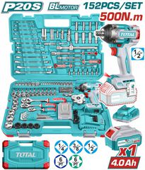Μπουλονόκλειδο Μπαταρίας TOTAL Li-ion 20V / 500Nm με 1 Μπαταρία 4Ah Σέτ 152 τεμαχίων BL Motor Επαγγελματικό ( THKTHP31522 )
