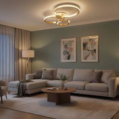Φωτιστικό Οροφής LED 100W 10000lm 360° AC 220-240V IP20 Ρυθμιζόμενο Λευκό CCT με Χειριστήριο από 2700K έως 6000K Dimmable - Lumileds SMD Chip - Χρυσό Πλατίνα - Μ80 x Π50 x Υ20cm - 3 Χρόνια Εγγύηση