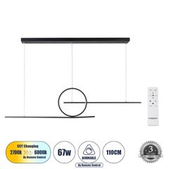 Κρεμαστό Φωτιστικό Οροφής Design LED CCT 67W 7504lm 300° AC 220-240V - Εναλλαγή Φωτισμού μέσω Τηλεχειριστηρίου All In One Ψυχρό 6000k+Φυσικό 4500k+Θερμό 2700K Dimmable Μ110 x Π4.5 x Υ34cm - Μαύρο - 3