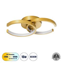 Φωτιστικό Οροφής Design LED CCT 16W 1920lm 300° AC 220-240V - Εναλλαγή Φωτισμού μέσω Διακόπτη On/Off All In One Ψυχρό 6000k+Φυσικό 4500k+Θερμό 2700k Μ33 x Π21 x Υ7cm - Χρυσό Βούρτσας