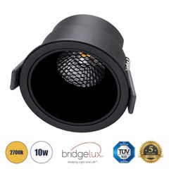 Χωνευτό LED Spot Downlight TrimLess Φ8.4cm 10W 1250lm 38° AC 220-240V IP20 Φ8.4 x Υ5.9cm - Στρόγγυλο - Μαύρο & Anti-Glare HoneyComb - Θερμό Λευκό 2700K - Bridgelux COB - 5 Years Warranty