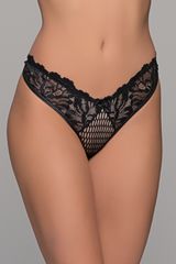 Slip String Δαντέλα και Χοντρό Δίχτυ Μαύρο