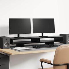 vidaXL Βάση Μόνιτορ με ράφι Μαύρο 100 x 27 x 15 cm Επεξεργασμένο ξύλο