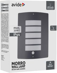 Avide Εξωτερικό Φωτιστικό Τοίχου Morro 1xE27 IP44 Ανθρακί με Φωτοκύτταρο