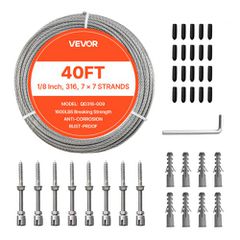 Κιτ συρματόσχοινου VEVOR 3,2 mm, μήκους 12,2 m, καλώδιο σύρματος από ανοξείδωτο χάλυβα 316, αντοχή σε θραύση 7,1 kN, κατασκευή 7 x 7 σκελών, χαλύβδινο καλώδιο για σύστημα κιγκλιδώματος καταστρώματος,