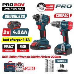 BORMANN Pro BBP5465X44T2CA Σετ Compact Brushless Κρουστικό Δραπανοκατσάβιδο & Μπουλονόκλειδο 2σε1