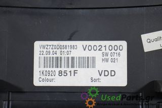 VW - GOLF - Καντράν - 2ΠΟΡΤΟ - ΕΤΟΣ: 2004-2008 - ΚΩΔ.ΚΑΤ/ΣΤΗ: VWZ7Z0D0581983 220904 1K0920 851F V0021000 SW0716 HW021