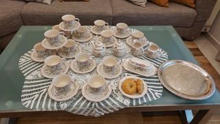 Vintage σετ καφέ Mikasa Japan 15 ατόμων – ασημί δίσκος FB Rogers