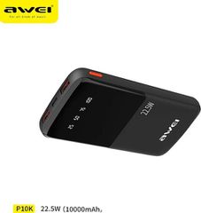 Awei P10K Power Bank 10000mAh 22.5W με 2 Θύρες USB-A και Θύρα USB-C Μαύρο