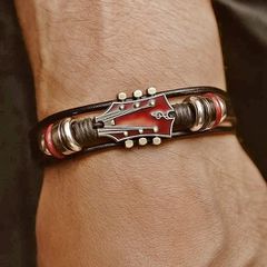 Ανδρικό Δερμάτινο Βραχιόλι ηλεκτρική κιθάρα Ροκ ατσάλι κούμπωμα ασφαλείας Rock guitar