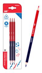 MP ξυλομπογιά με διπλή μύτη PE305T, 3mm μύτη, τρίγωνο, μπλε/κόκκινο, 3τμχ