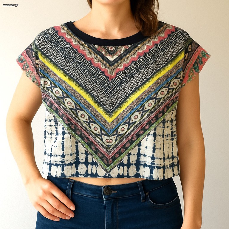 Πολύχρωμο Tribal Crop Top με έντονα patterns  – S