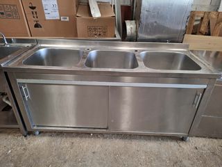 Λάντζα Κλειστή Επαγγελματική 3 Γούρνες 50x50cm -180x70x85cm ΜΕΤΑΧΕΙΡΙΣΜΕΝΗ