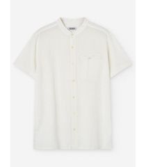 LOSAN Ανδρικό μακρυμάνικο λευκό λινό μάο πουκάμισο LMNAP0102-24005