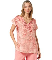 ANNA RAXEVSKY Γυναικείο κοντομάνικη ρόζ λεοπάρ ζαπονέ μπλούζα B25128 SALMON