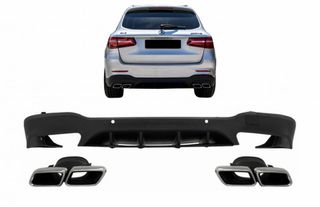 Diffuser Πίσω Προφυλακτήρα Για Mercedes-Benz GLC SUV X253 2015-2019 GLC63 Amg Look Για Amg Sport Line Προφυλακτήρες Σετ Με Μπούκες Χρωμίου (CAR0031791)