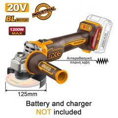 CAGLI212027E Γωνιακός Τροχός Μπαταρίας Ø125mm 20V (Solo) - SOLO - INGCO (#CAGLI212027E)