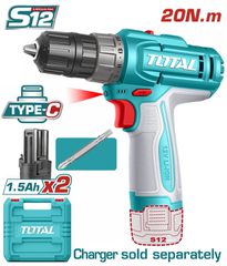 Δραπανοκατσάβιδο Μπαταρίας TOTAL Li-ion 12V / 20Nm με 2 Μπαταρίες 1.5Ah με Type-C Φόρτιση ( TDLI12206E )