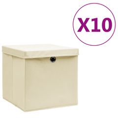 vidaXL Κουτιά Αποθήκευσης με Καπάκια 10 τεμ. Κρεμ 28 x 28 x 28 εκ.