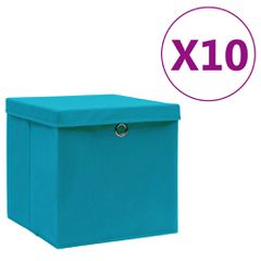 vidaXL Κουτιά Αποθήκευσης με Καπάκια 10 τεμ. Γαλάζια 28 x 28 x 28 εκ.