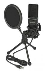 DELOCK Mικρόφωνο studio με pop φίλτρο & αντιανέμιο 66331, πυκνωτικό, USB