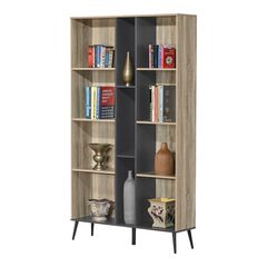 Βιβλιοθήκη Zezan pakoworld σε sonoma-ανθρακί απόχρωση 114x30x200.5εκ