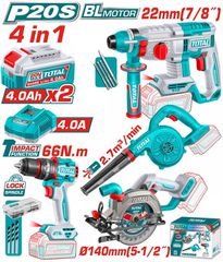 TOTAL ΕΠΑΓΓ. ΣΕΤ 4τεμ ΕΡΓΑΛΕΙΩΝ ΜΠΑΤ. Li-ion 20V / 4Ah / 2 ΜΠΑΤΑΡΙΕΣ BL Motor (TOSLI250695E)