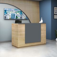 Γραφείο υποδοχής - reception Gemini Megapap χρώμα φυσικό οξιάς - ανθρακί 180x70x110εκ.