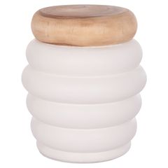 ΤΡΑΠΕΖΙ ΒΟΗΘΗΤΙΚΟ PUFFAT HM18172.02 FIBER CEMENT ΛΕΥΚΟ- ΞΥΛΟ TEAK TOP Φ45x46Υεκ.