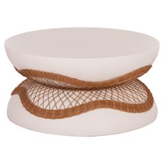 ΤΡΑΠΕΖΙ ΣΑΛΟΝΙΟΥ ANNA HM18157.02 FIBER CEMENT ΛΕΥΚΟ-ΦΥΣΙΚΟ RATTAN--Φ92x44.5Υεκ