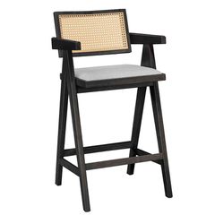 ΣΕΤ 2 TMX Σκαμπό bar Winslow pakoworld ξύλο rubberwood μαύρο-pvc rattan φυσικό-ύφασμα γκρι