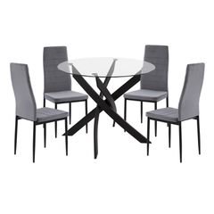 ΣΕΤ ΤΡΑΠΕΖΑΡΙΑΣ 5ΤΜΧ LADY HM21199.01 ΓΥΑΛΙ--ΜΕΤΑΛΛΟ ΣΕ ΜΑΥΡΟ & ΒΕΛΟΥΔΟ ΓΚΡΙ