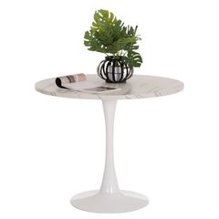 ΤΡΑΠΕΖΙ ΤΡΑΠΕΖΑΡΙΑΣ ROLLO HM9421.11 ΣΤΡΟΓΓΥΛΟ WHITE MARBLE Φ90x74Υεκ.
