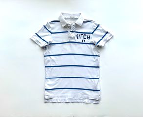 ABERCROMBIE & FITCH Ανδρικό Κοντομάνικο Μπλουζάκι Polo Shirt Rugby Ριγέ Λευκό - Size S