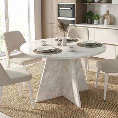 Τραπέζι Tailor Megapap χρώμα λευκό εφέ μαρμάρου Ø120x75,7εκ.