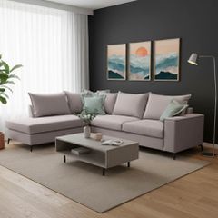 Γωνιακός καναπές δεξιά γωνία Romantic pakoworld ύφασμα elephant-ciel 290x235x95εκ