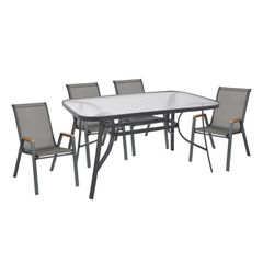 ΣΕΤ ΤΡΑΠΕΖΑΡΙΑΣ 5ΤΜΧ BRUNO HM10729.01 ΚΑΡΕΚΛΕΣ ΜΕΤΑΛΛΙΚΕΣ & ΤΡΑΠΕΖΙ 140x80εκ ΓΚΡΙ