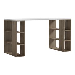 Γραφείο με ραφιέρα Colmar pakoworld sonoma-λευκό 140x60x75εκ